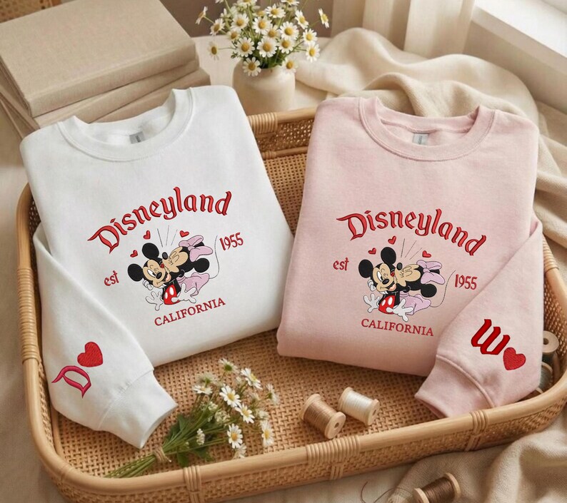 Embroidered Disneyland Minnie, Mickey Couple Sweatshirt, Hoodie, Tshirts Valentine Day Trip image 4