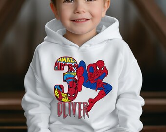 Custom Spiderman Birthday Boys and Girls Hoodie: Family Matching Adult T-Shirts and Sweatshirts