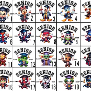 Camiseta de graduación de superhéroes personalizada 2026, camiseta de último año con 54 personajes de Disney, regalo de graduación preescolar de Spidey, camiseta de cumpleaños para niños imagen 4
