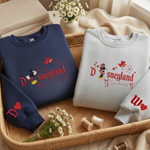 Embroidered Disneyland Minnie, Mickey Couple Sweatshirt, Hoodie, Tshirts Valentine Day Trip image 2