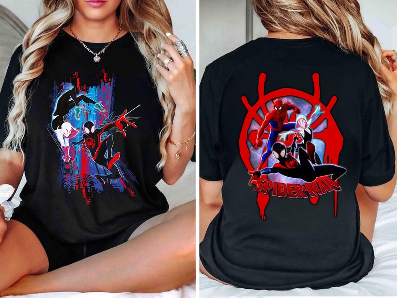 Spider-Gwen, Miles Morales Tee: Spiderman Two-Sided Shirt,Unisex Tee, Hoodie, Sweatshirt, Gift for Mom,Gift for Sister,Christmas Gift image 1