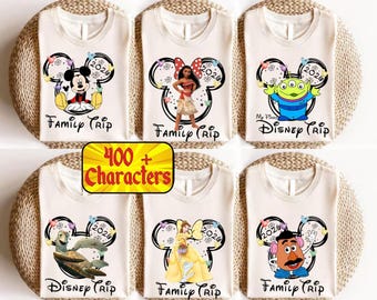 Personalized Disney Family Trip Shirts, Custom Disney Character Vacation Shirts, Matching Group Tees with Name