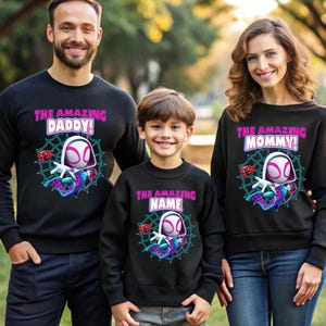 Personalized Ghost Spider Birthday Girl Shirt: Spidey and Friends Theme Party, Family Matching Tee, Adult, Youth, Kids Unisex Shirts afbeelding 3