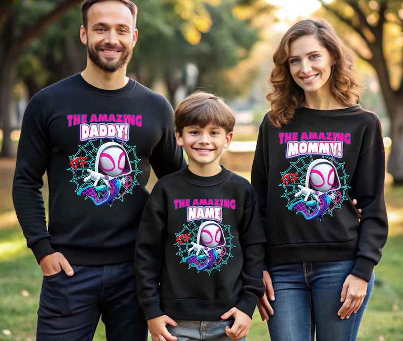 Personalized Ghost Spider Birthday Girl Shirt: Spidey and Friends Theme Party, Family Matching Tee, Adult, Youth, Kids Unisex Shirts afbeelding 3