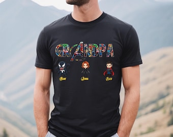 Personalized Avengers Grandpa Dad, Mom Shirt With Kids Names Shirt,Marvel Shirt,Fathers Day Tee,All Superhero Characters,Gift for Dad,Mom