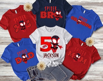 Custom Family Spider Shirt,Family Matching Shirts, Miles Morales Birthday Shirt,Spider Dad,Spider Mom Shirts,Family Tee,Spiderman Family Tee