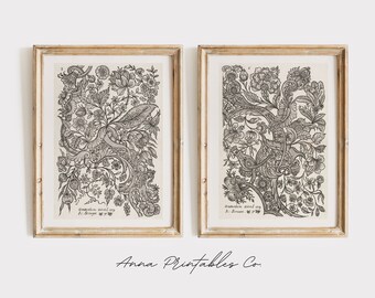 18th Century Textildesign Druck zum Digitalen Download | Antike Muster druckbare Wandkunst | Schwarzweiße Vintage Kunst | Landhaus Dekor