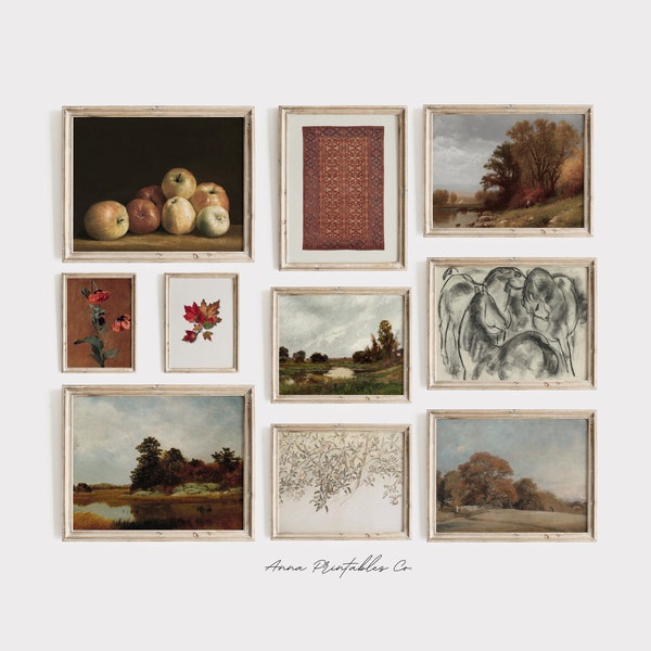 Antique Autumn Set of 10 Fine Art Prints Digital Download | Vintage Fall Gallery Wall Artwork | Moody Printable Wall Art | Cottage Farmhouse