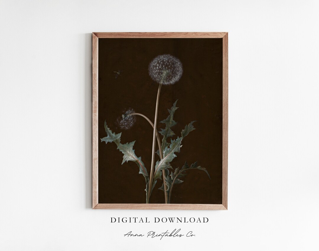 Moody Dandelion Painting Wall Art Print Digital Download,dark Botanical ...