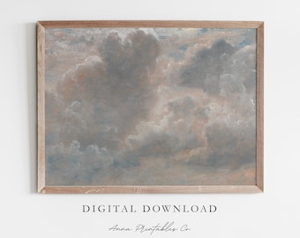 Cloud Study VII | Antique Cloudy Sky Painting for Digital Download | Vintage Light Academia Printable Wall Art | Cottagecore Decor Print