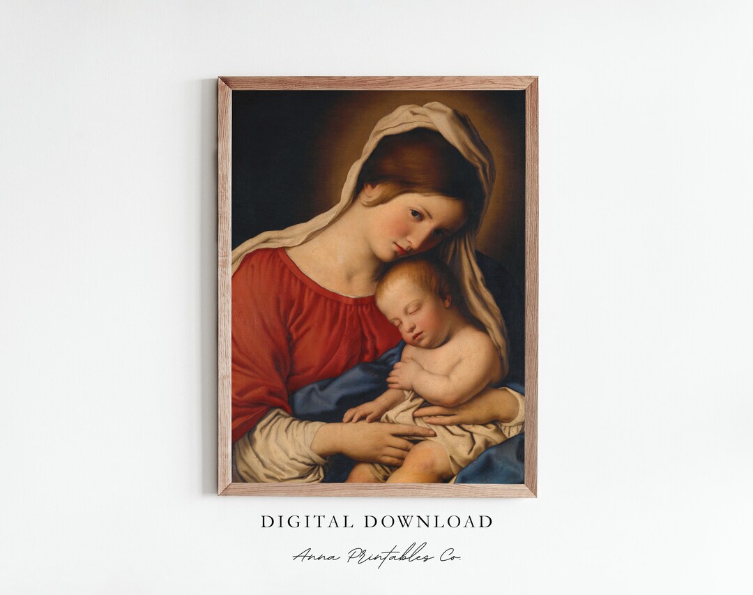 Antique Madonna and Child Painting Vintage Christmas Printable Wall Art ...