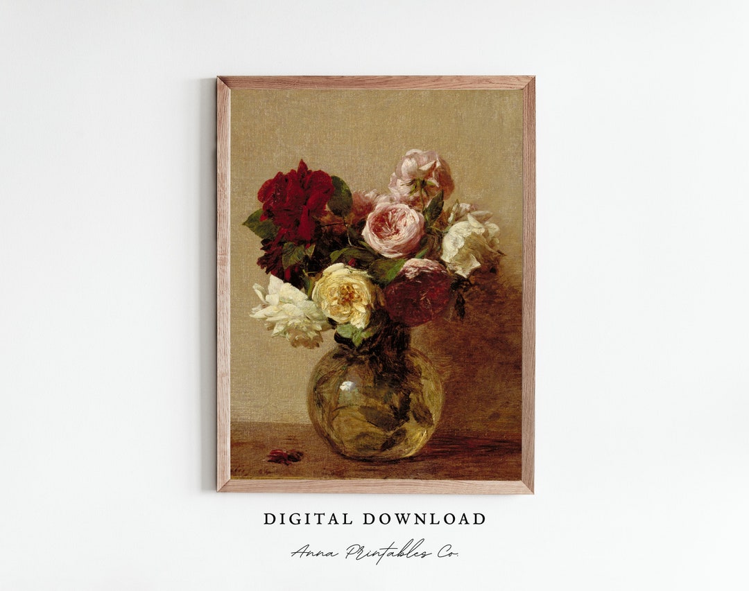 Still Life With Roses Vintage Floral Painting Digital Download, Moody ...