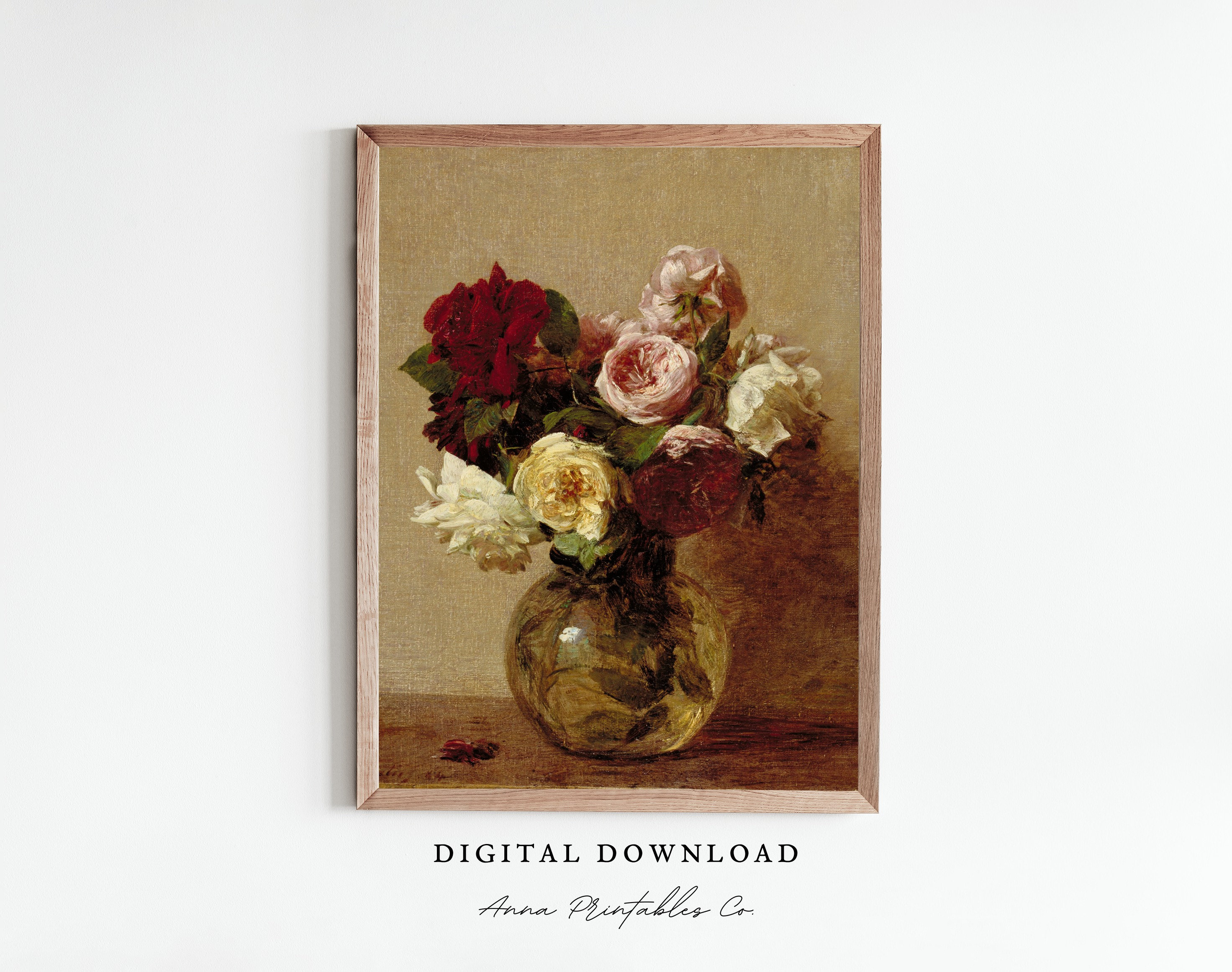 Still Life With Roses Vintage Floral Painting Digital Download, Moody ...