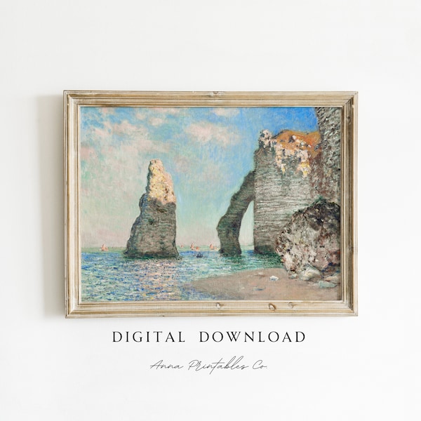 Claude Monet The Cliffs at Etretat Painting DIGITAL DOWNLOAD | Coastal Landscape Printable Wall Art | Vintage Beach Artwork |Victorian Print