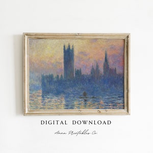 Schilderij van Claude Monet, Londen, DIGITALE DOWNLOAD | Vintage impressionistische afdrukbare muurkunst | Antiek woondecoratie | Fine Art-afdruk stadsbeeld