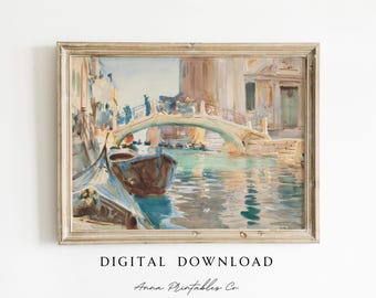 Antique Venice Italy Watercolor Painting DIGITAL DOWNLOAD | John Singer Sargent Printable Wall Art | Colorful Cityscape | Italian Wall Decor