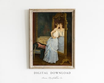 Reproducción de pintura antigua El espejo DESCARGA DIGITAL / Retrato vintage imprimible Arte de pared / Impresión de bellas artes del siglo XIX Decoración clásica