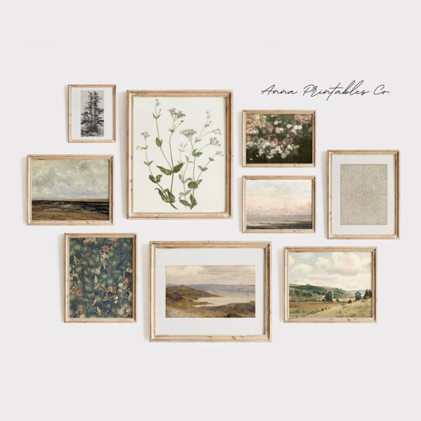 Light Naturals | A Light Vintage Aesthetic Set of 9 Gallery Prints for Digital Download | Neutral Tone Printable Wall Art | Cottagecore Art