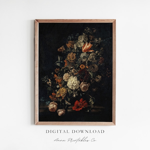 Dark Academia Antique Oil Painting Wall Art, Moody Floral Printable Wall Art, Dark Cottagecore Prints, Dark Flower Digital Prints, Moody Art