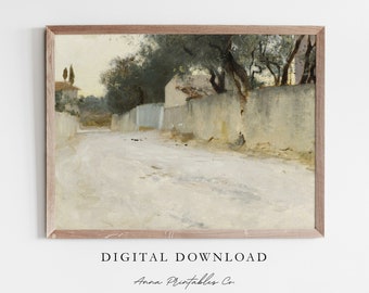Southern Road / Antique Village Road Painting para descarga digital / Paisaje neutro imprimible arte de pared / Impresiones de bellas artes / Arte de pared grande