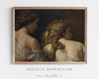 Zwei Nymphen | Antike griechische Mythologie Gemälde zum Digitalen Download | Dark Academia Dekor | Vintage klassische druckbare Kunst | Schöne Kunst