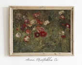 Field of Poppies Vintage Oil Painting Digital Download, Antique Botanical Printable Wall Art, Cottagecore Decor, Green Wall Art Prints