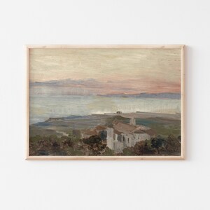 Antique Oil Painting European City by the Sea Wall Art Print, Coastal Painting Printable Wall Art, Landscape Painting Digital Prints, Ocean image 5