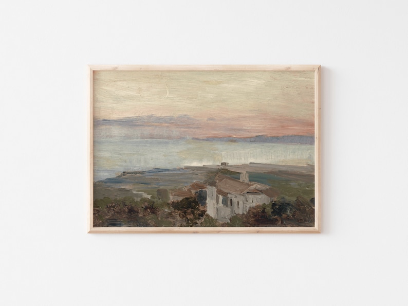 Antique Oil Painting European City by the Sea Wall Art Print, Coastal Painting Printable Wall Art, Landscape Painting Digital Prints, Ocean image 5