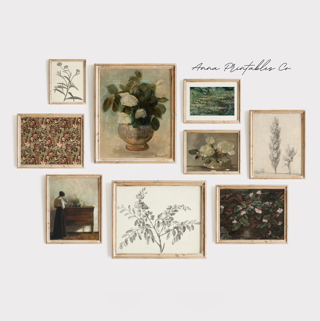 Green and Neutral Tone Vintage Art Set Digital Download, Printable Wall ...
