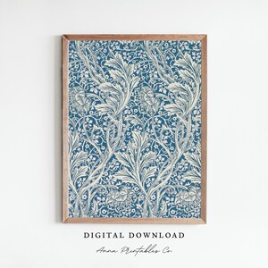 Vintage blauw en wit bloemdessin, digitale print, vintage esthetiek, antiek design, antieke print, antieke muurkunst, vintage print