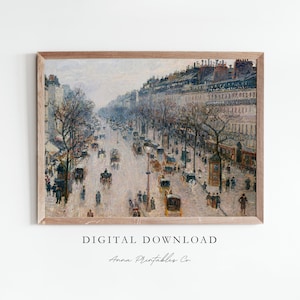 Antique Winter Cityscape Painting DIGITAL DOWNLOAD | Vintage Paris Printable Wall Art | Camille Pissarro Fine Art Print |Abstract Home Decor
