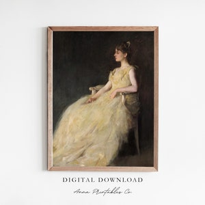 Dame in Gelb | Antike Portrait Gemälde zum Digitalen Download | Stimmungsvolle Vintage druckbare Kunst | Academia Aesthetic Kunstdruck-Dekor