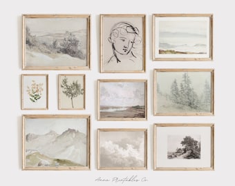 Set of 10 Antique Fine Art Prints for Digital Download | Vintage Gallery Wall Printable Wall Art Set | Light Academia Decor | Cottage Home