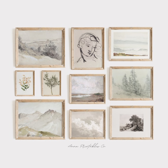 Set of 10 Antique Fine Art Prints for Digital Download | Vintage Gallery Wall Printable Wall Art Set | Light Academia Decor | Cottage Home