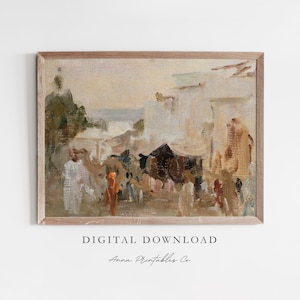 The Bazaar | Antique Cityscape Painting of a Street in India for Digital Download | Vintage Abstract Printable Wall Art | Fine Art Print