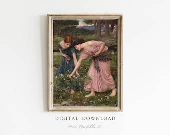 Women Gathering Flowers Painting DIGITAL DOWNLOAD | Remastered Printable Wall Art | John William Waterhouse Print | Pre-Raphaelite Artwork