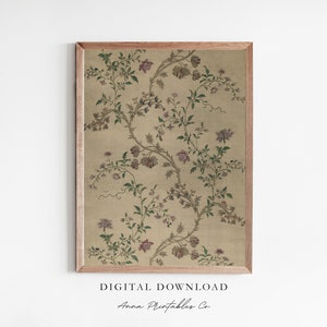 May include: A digital download of a printable floral pattern with a beige background and pink and green flowers. The text "DIGITAL DOWNLOAD" and "Anna Printables Co." is at the bottom of the image.