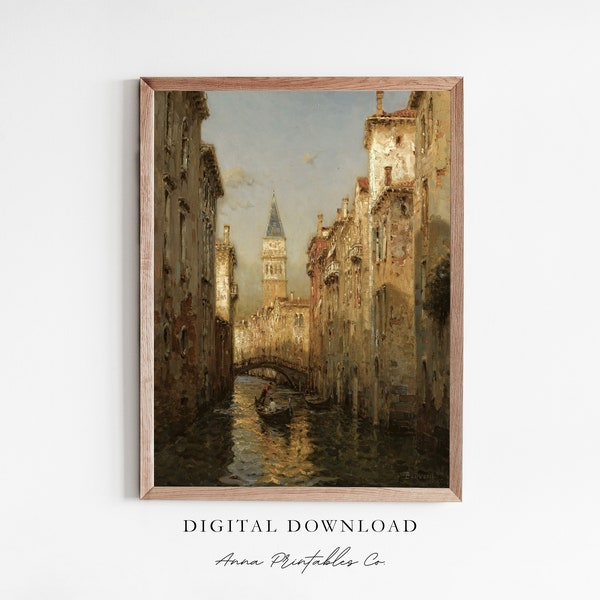 The Canals of Venice Vintage Oil Painting Digital Download, Venice Italy Painting Printable Wall Art, European Architecture Art Print