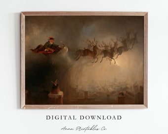 Pintura Antiga de Papai Noel DOWNLOAD DIGITAL | Arte de parede para impressão de Natal vintage | Impressão de belas artes vitoriana | Arte de decoração de férias dos anos 1800