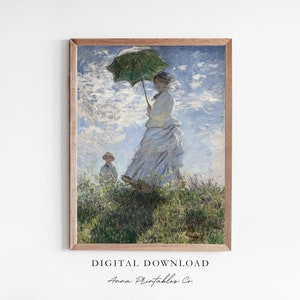Woman with a Parasol | Digitally Remastered Claude Monet Painting for Digital Download | Antique Spring Decor | Vintage Fine Art Prints