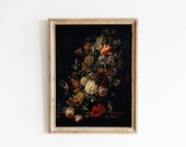 Dark Academia Antique Oil Painting Wall Art, Moody Floral Printable Wall Art, Dark Cottagecore Prints, Dark Flower Digital Prints, Moody Art