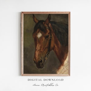 Horse&#39;s Head | Vintage Horse Painting for Digital Download | Equestrian Printable Wall Art | Antique Oil Painting Decor | Fine Art Prints