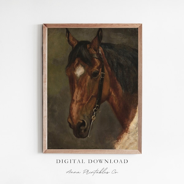 Horse's Head | Vintage Horse Painting for Digital Download | Equestrian Printable Wall Art | Antique Oil Painting Decor | Fine Art Prints