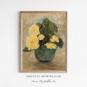 Yellow Roses | Antique Flower Still Life Painting for Digital Download | Floral Printable Wall Art | Cottagecore Decor | Fine Art Prints