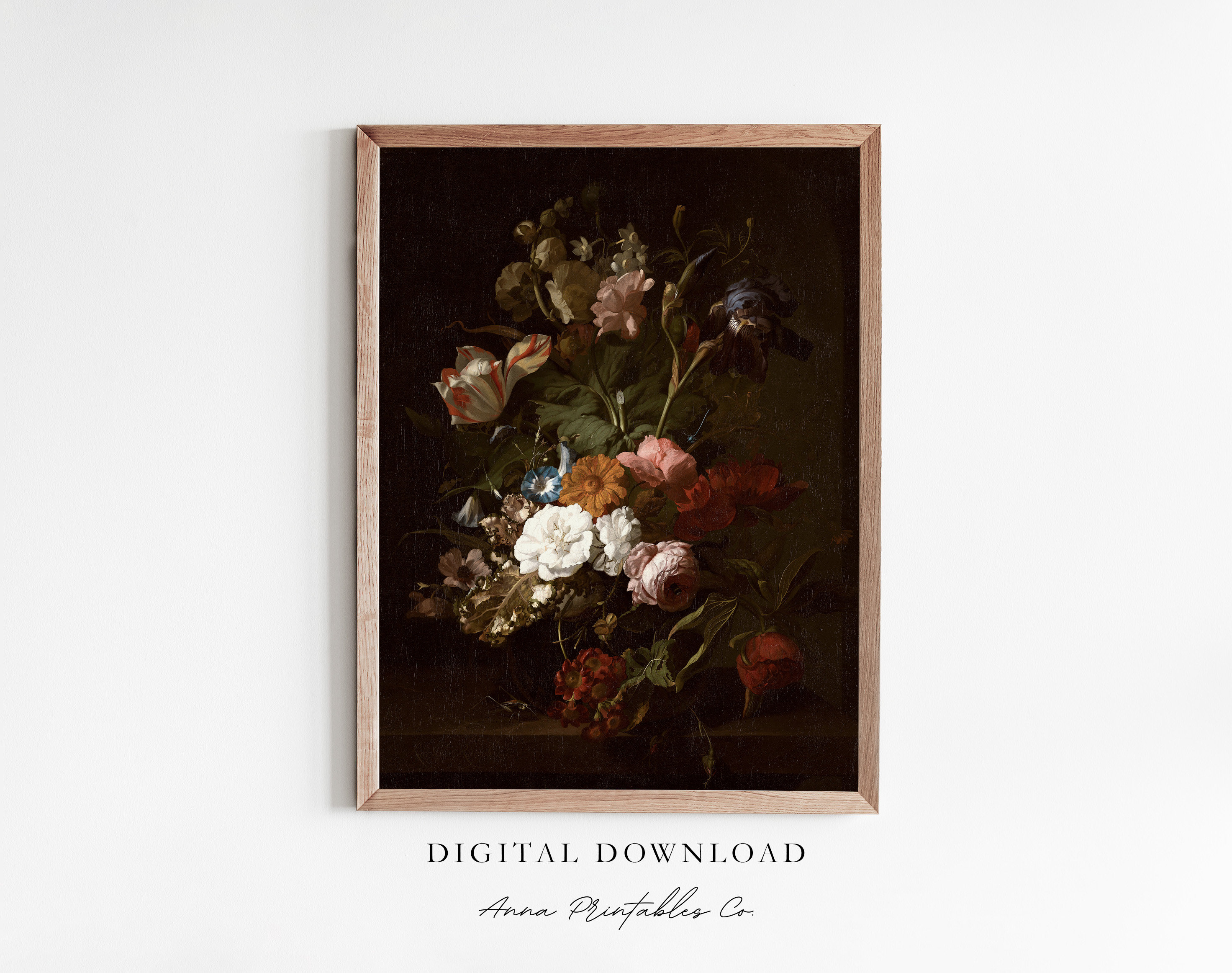 Flowers in a Vase | Antique Moody Floral Painting for Digital Download ...