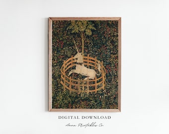 Unicorn Tapestry Print Digital Download, Medieval Art, Unicorn Decor, Unicorn Print, Tapestry Print, Vintage Aesthetic, Printable Wall Art