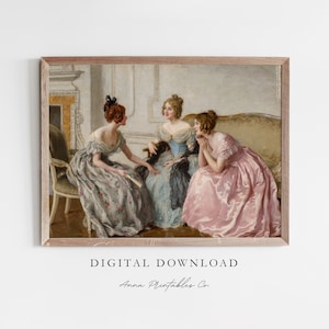 A Day&#39;s Gossip | Antique Painting for 3 Victorian Women for Digital Download | Vintage Portrait Printable Wall Art | Fine Art Print Decor