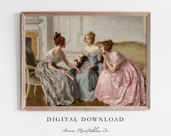 A Day's Gossip | Antique Painting for 3 Victorian Women for Digital Download | Vintage Portrait Printable Wall Art | Fine Art Print Decor