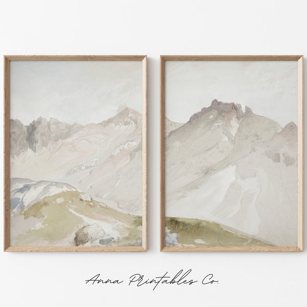 Utah Mountains Set of 2 Prints | Antique 2 Piece Printable Wall Art | Vintage Watercolor Landscape Painting | Neutral Fine Art Print Decor