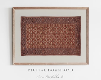 Tapestry V | Antique Crimson Rug Print for Digital Download | Vintage Textile Pattern Printable Wall Art | Red Art Prints | Farmhouse Decor